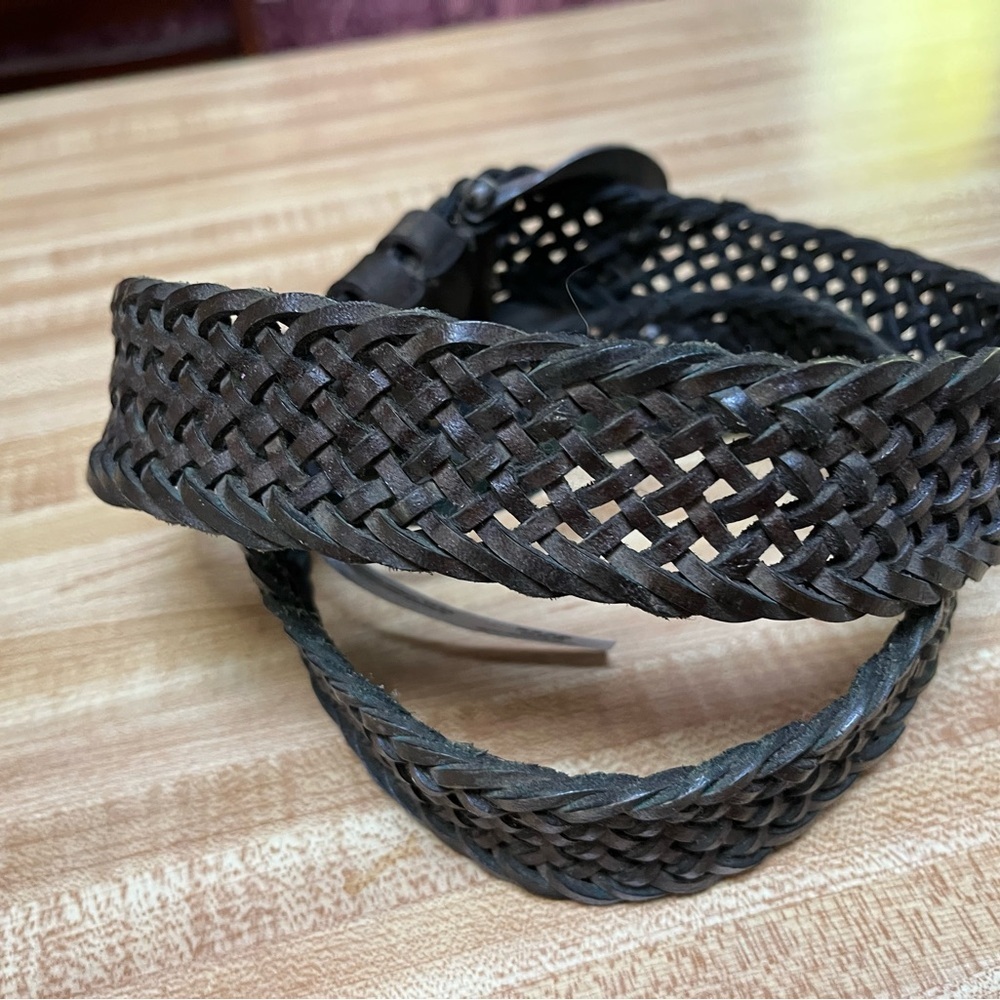 Free People We The Free Braided Leather Brix Belt Brownish Dark Green S/M NWOT - Picture 4 of 13